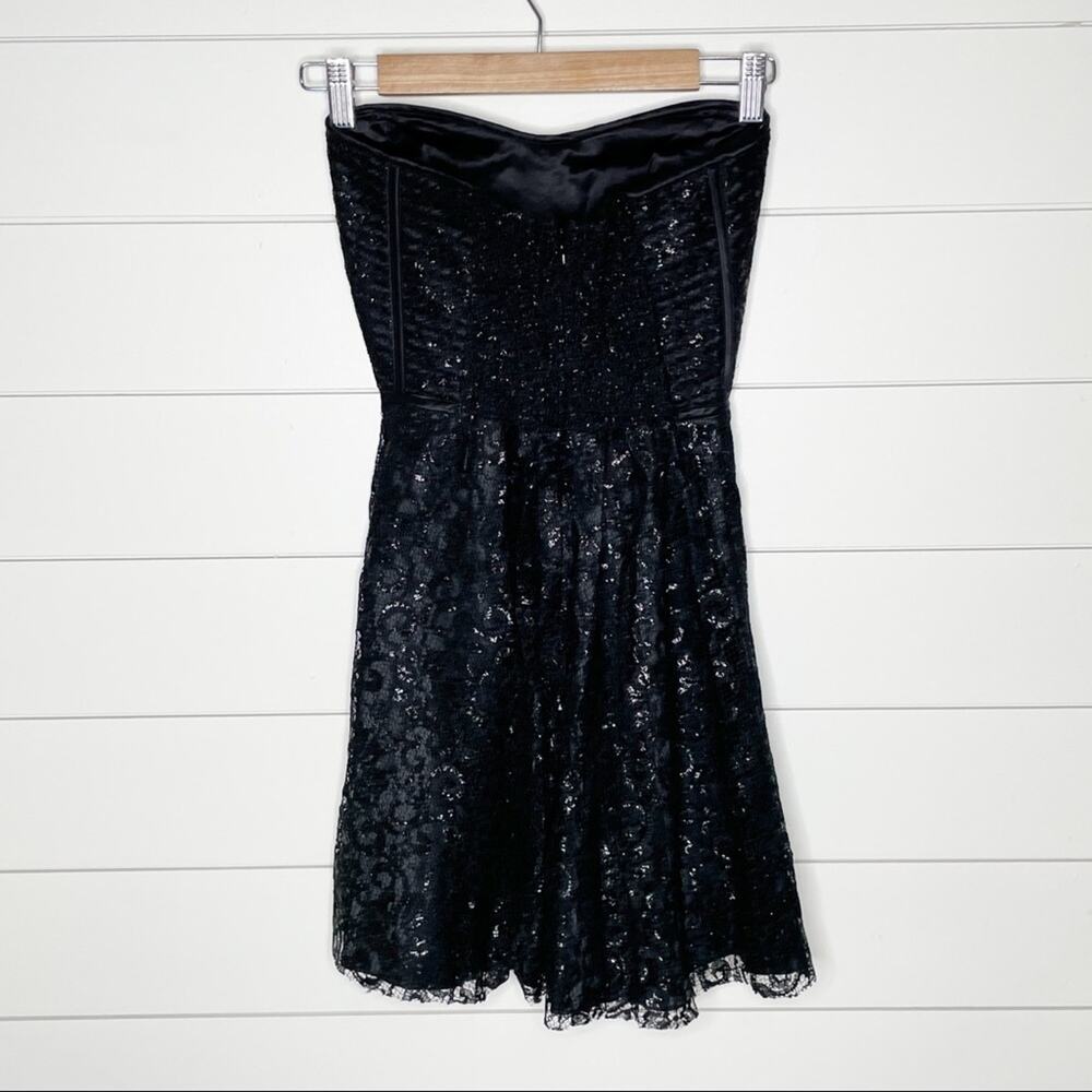 Parker Eva Metallic Lace Fit & Flare Strapless Cocktail Dress Black Size XS - Picture 7 of 11